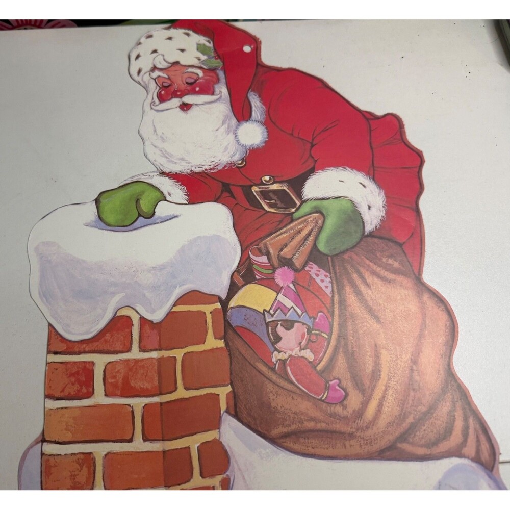 Vintage Eureka Velvet Christmas Santa Claus  Paper Die Cut Decorations